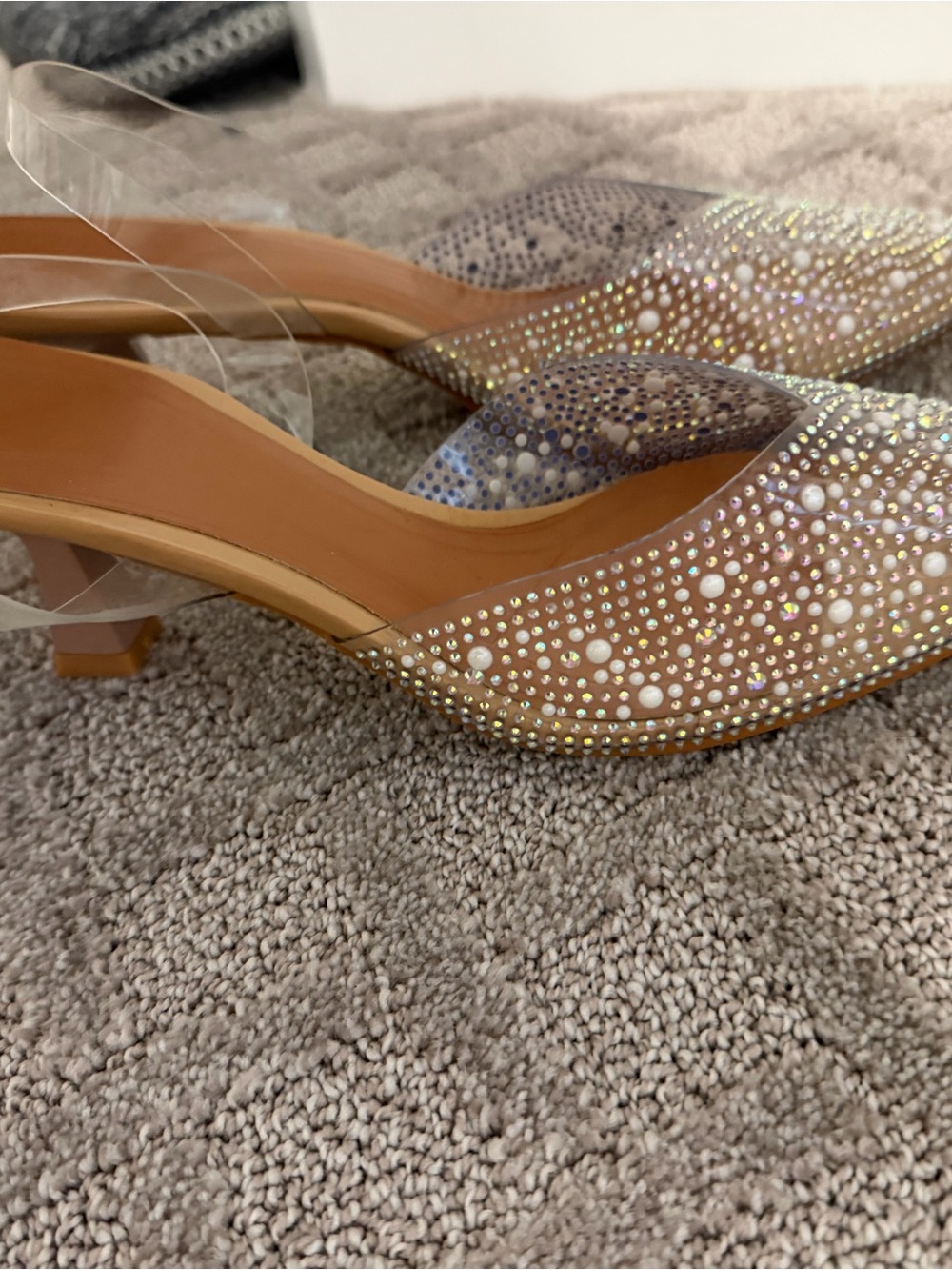 Source Unknown Nude Crystal & Pearl Slingback Heels